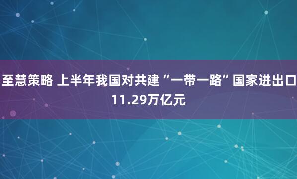 至慧策略 上半年我国对共建“一带一路”国家进出口11.29万亿元